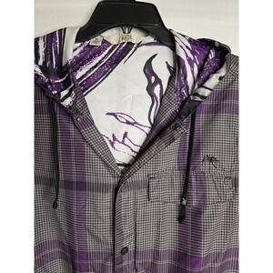 Kirra Windbreaker Jacket Lightweight Hooded Grey Purple Plaid Unisex Coat sz Med